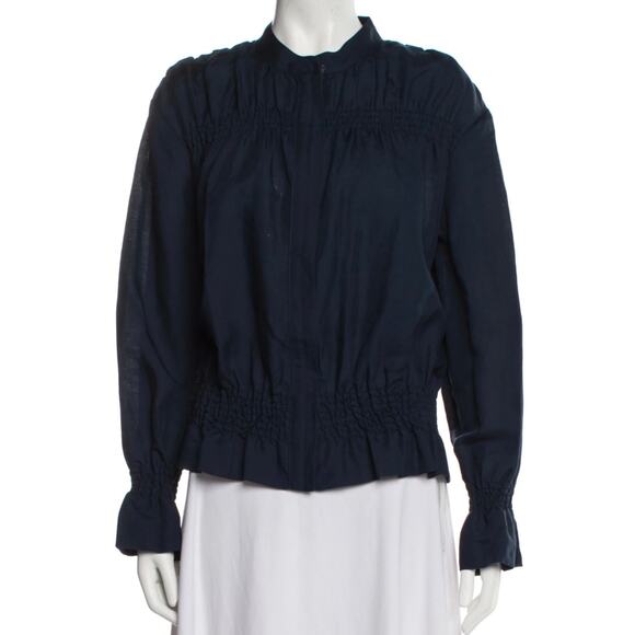 Frame Denim Tops - FRAME Long Sleeve Smocked Waist Blouse - Zip Front - Blue - Size S